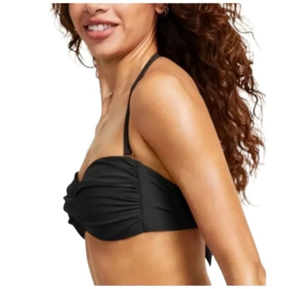 NWT Bar III Twist Bandeau Bikini Swim Top With Removable Straps Size S Black - Picture 3 of 13